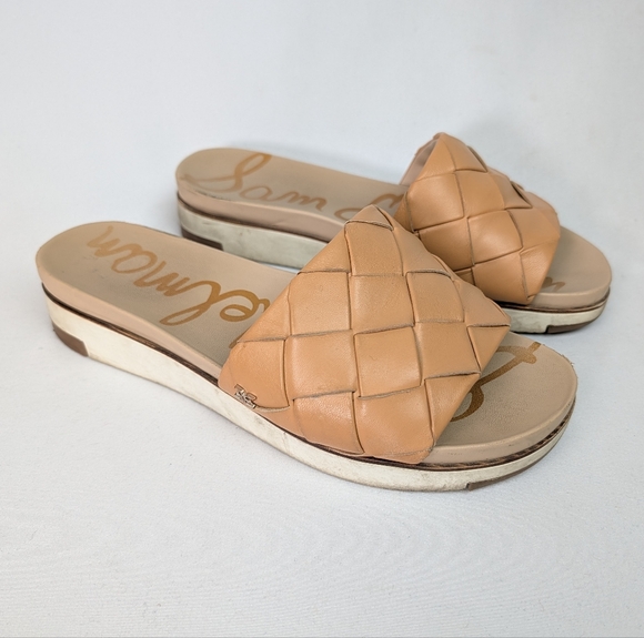 Sam Edelman Adaley Leather Platform Slide Sandals Woven - Picture 2 of 12